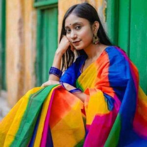 হাফসিল্ক শাড়ী - হ্যান্ডপ্রিন্ট তুলির কাজ