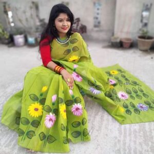 হাফসিল্ক শাড়ী - হ্যান্ডপ্রিন্ট তুলির কাজ