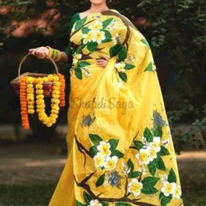 হাফসিল্ক শাড়ী - হ্যান্ডপ্রিন্ট তুলির কাজ