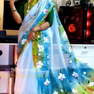 হাফসিল্ক শাড়ী - হ্যান্ডপ্রিন্ট তুলির কাজ