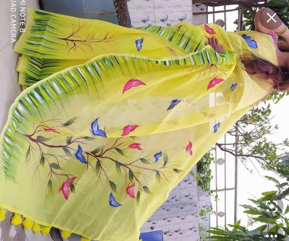 হাফসিল্ক শাড়ী - হ্যান্ডপ্রিন্ট তুলির কাজ - Image 7