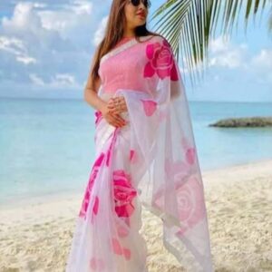 হাফসিল্ক শাড়ী - হ্যান্ডপ্রিন্ট তুলির কাজ