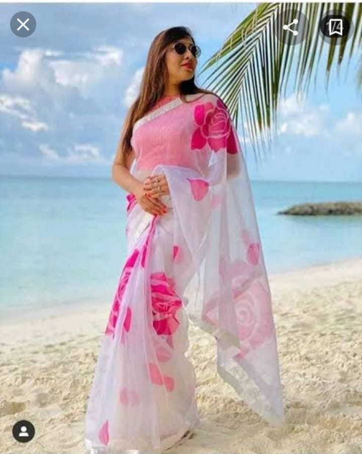 হাফসিল্ক শাড়ী - হ্যান্ডপ্রিন্ট তুলির কাজ - Image 11